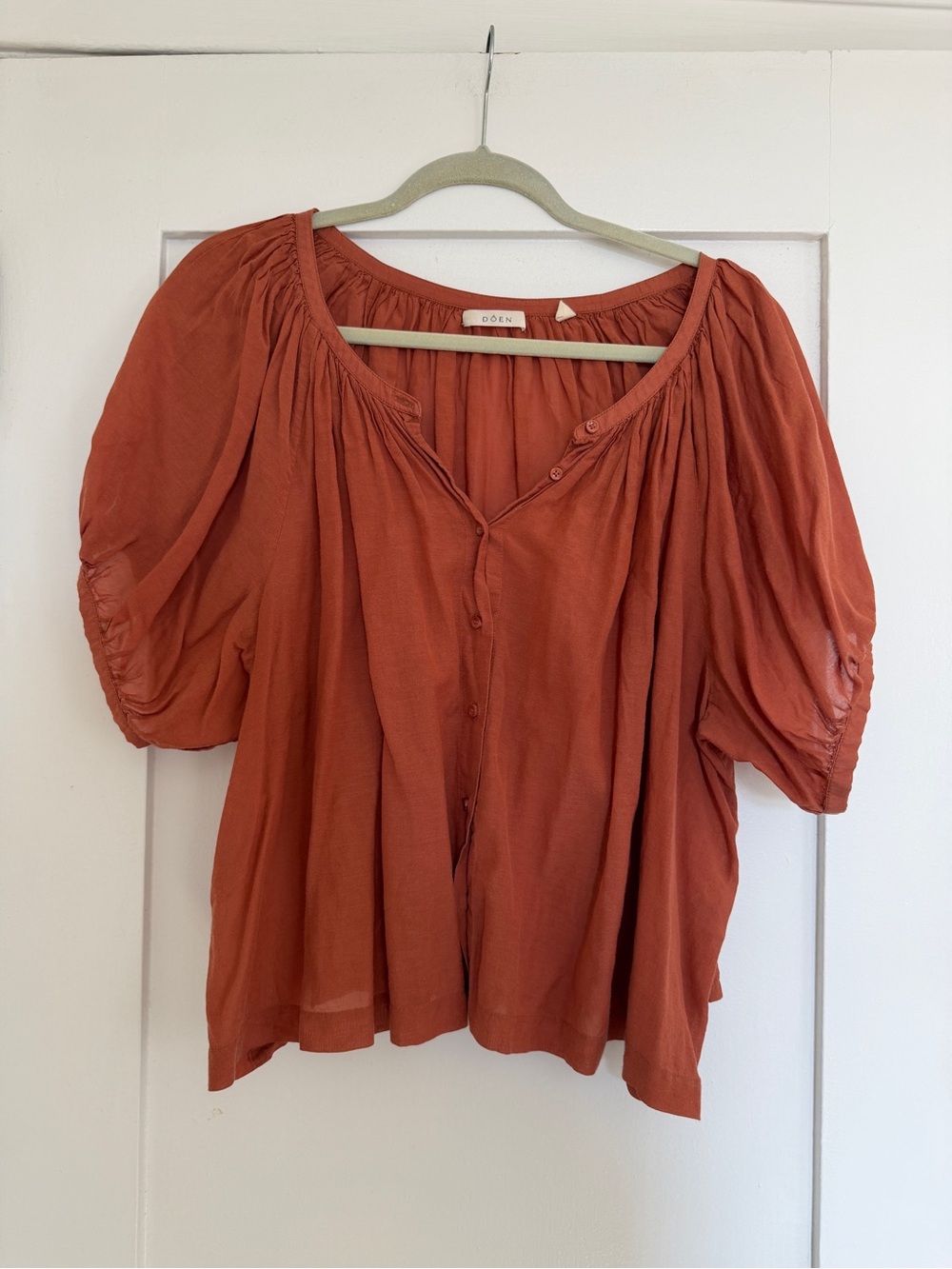Doen June Blouse Women's Rust Button-Front Peasant Blouse